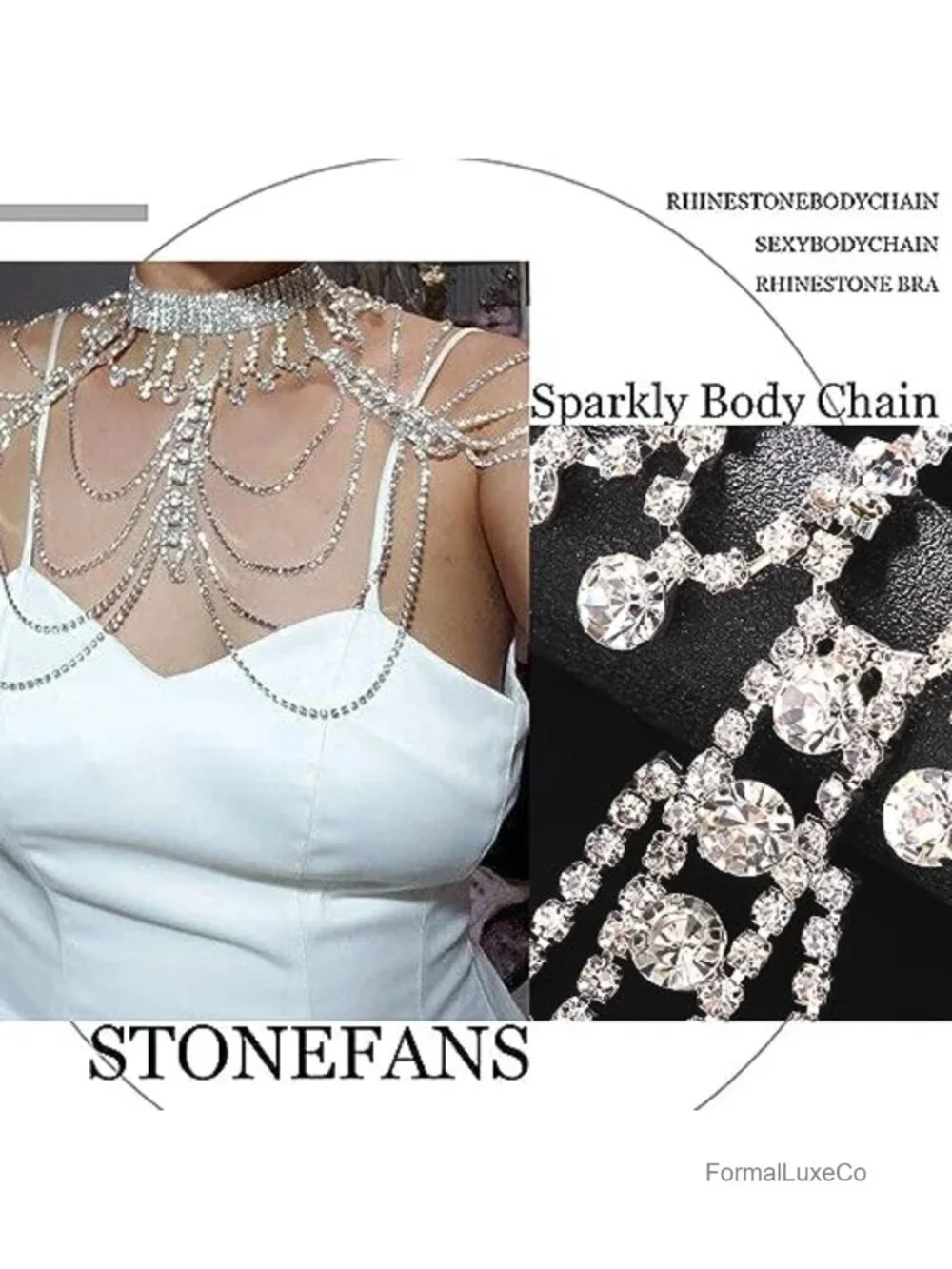Rhinestone Shoulder Necklace Body Collar Crystal Tassel Chain Bridal Jewelry